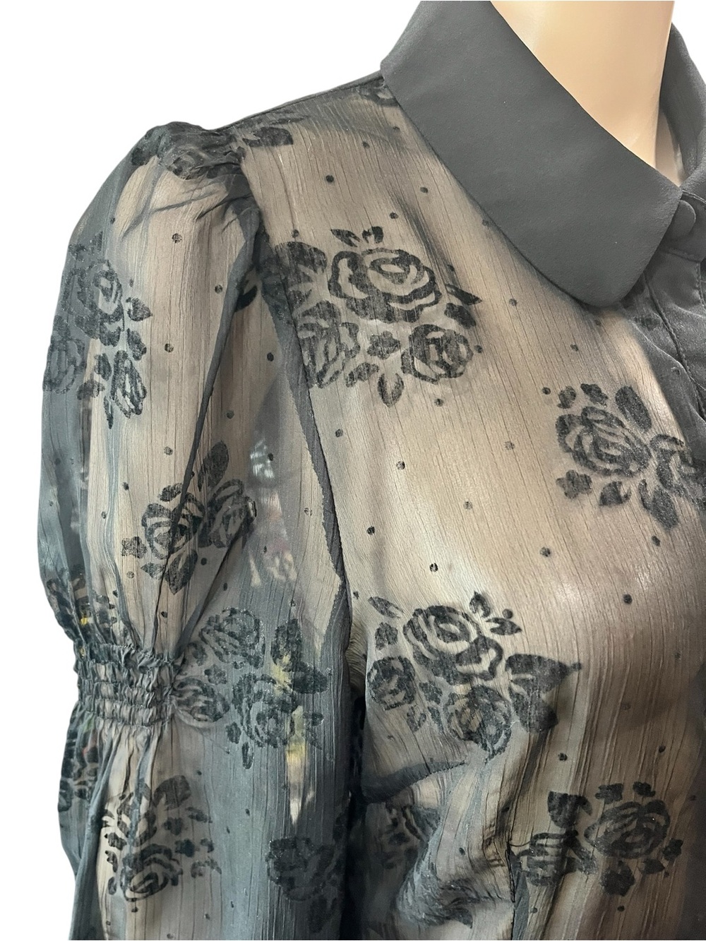 Voodoo Vixen Black Rose Sheer Midi Shirt Dress • Whimsigoth Rockabilly M - Picture 5 of 12